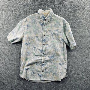 Columbia Mens Shirt Medium River Lodge Button Front Martini Glass All Over Print